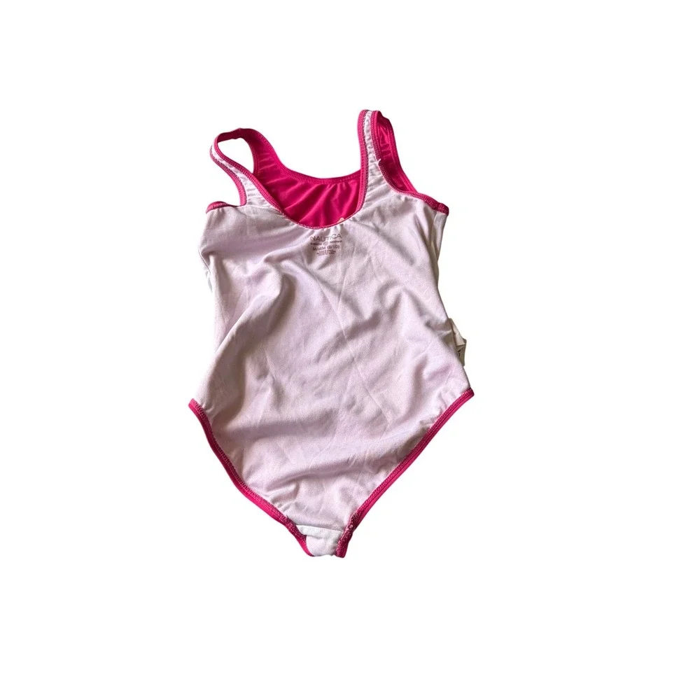 Nautica Girls Pink One Piece Swimsuit Hibiscus Sequin Graphic DO NOT‎ BUY